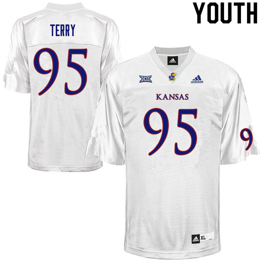 Youth #95 DaJon Terry Kansas Jayhawks College Football Jerseys Sale-White - Click Image to Close